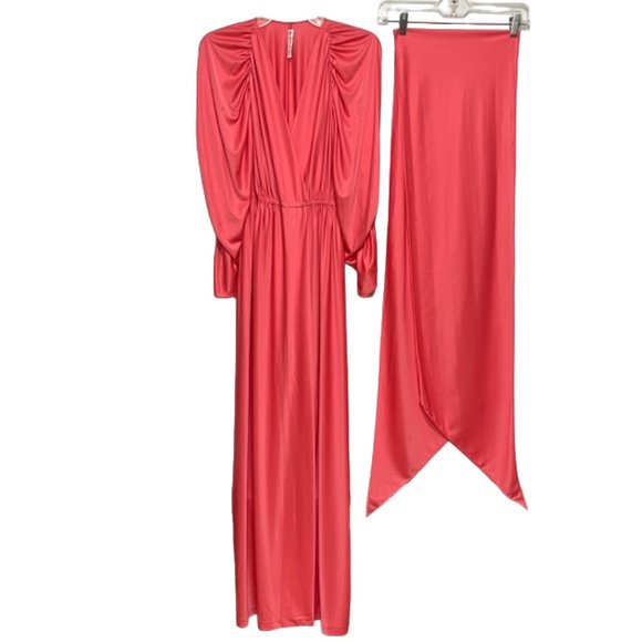 HALSTON IV Vintage Coral Wrap Dress With MatchingVersatile Sash/Wrap NWT - Picture 2 of 16